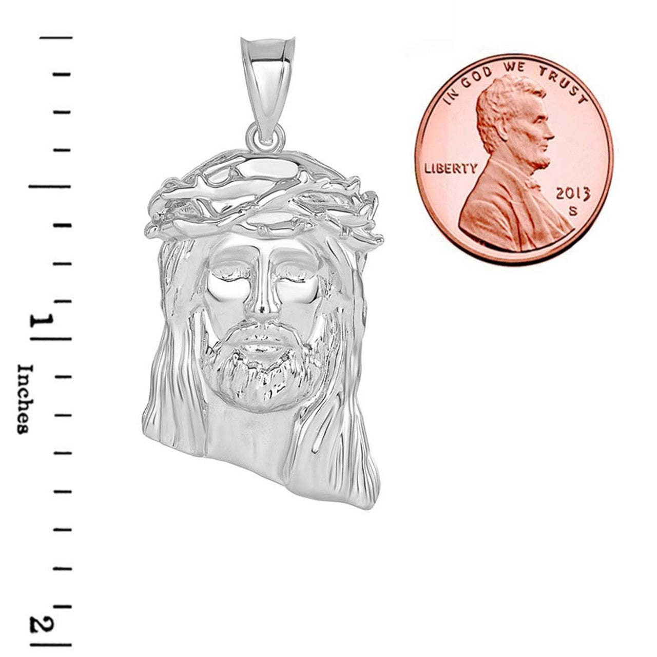 Jesus Christ Head Large Pendant Necklace in Sterling Silver (1.54 in)