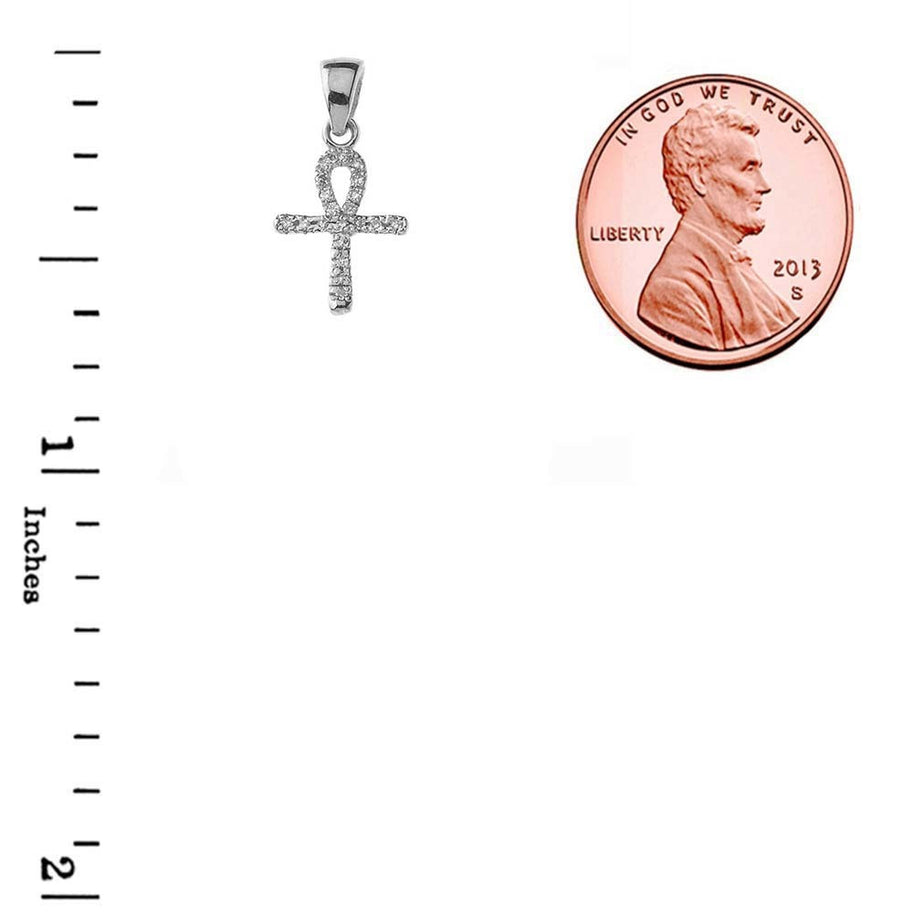 Solid Gold Mini Diamond Ankh Cross Pendant Necklace(Available in Yellow/Rose/White Gold)