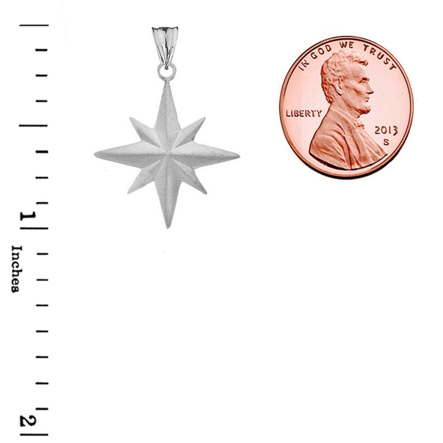 Satin Finish Elegant North Star Pendant Necklace in Sterling Silver
