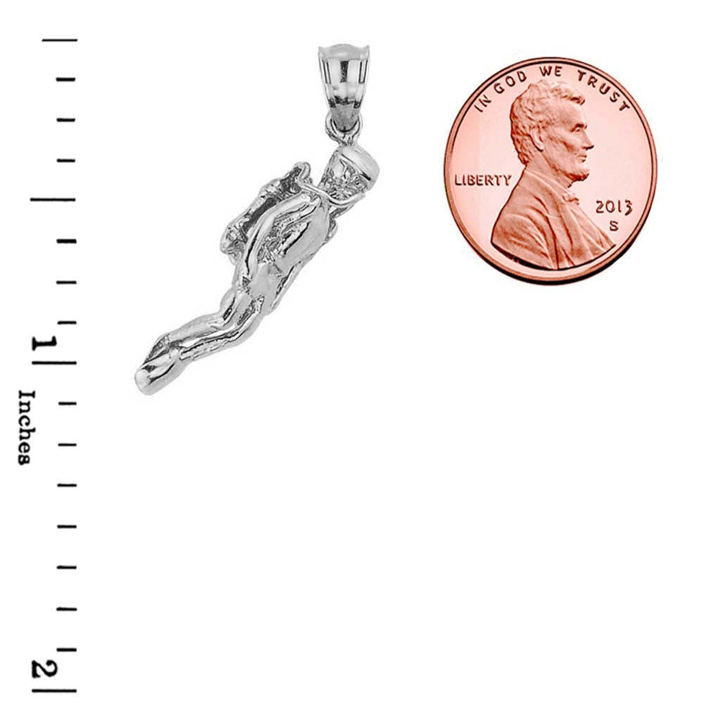 .925 Sterling Silver Scuba Diver Sports Charm Pendant Necklace