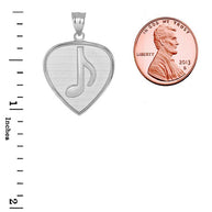 Guitar Pick with Engraved Music Note Pendant Necklace in Sterling Silver