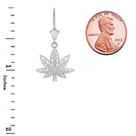 Marijuana Weed Leverback Earrings in Sterling Silver