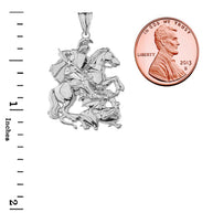 .925 Sterling Silver Patron Saint George Dragon Pendant Necklace