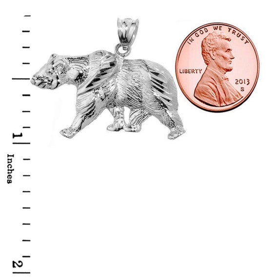 Sterling Silver Diamond Cut Bear Pendant