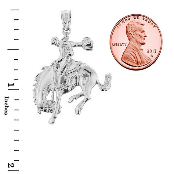 .925 Sterling Silver Rodeo Cowboy on Horse Charm Pendant