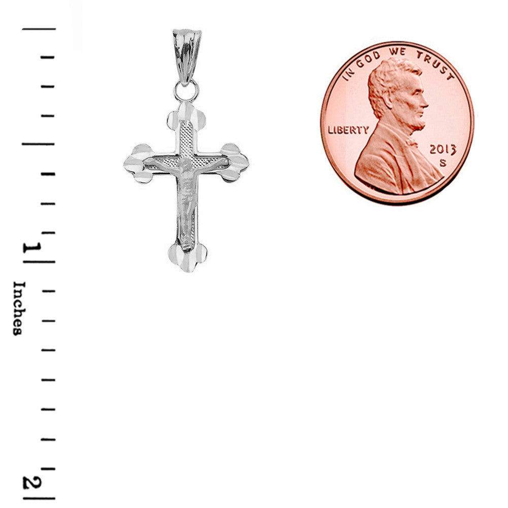 .925 Sterling Silver Diamond Cut Greek Orthodox Cross Crucifix Pendant Necklace
