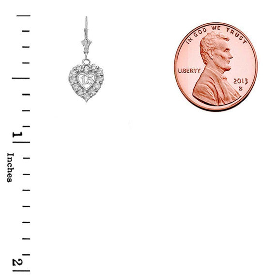 .925 Sterling Silver Cubic Zirconia Heart 15 Años Quinceañera Leverback Earrings