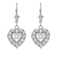 Gold Cubic Zirconia Heart 15 Años Quinceañera Leverback Earrings (Available in Yellow/Rose/White Gold)