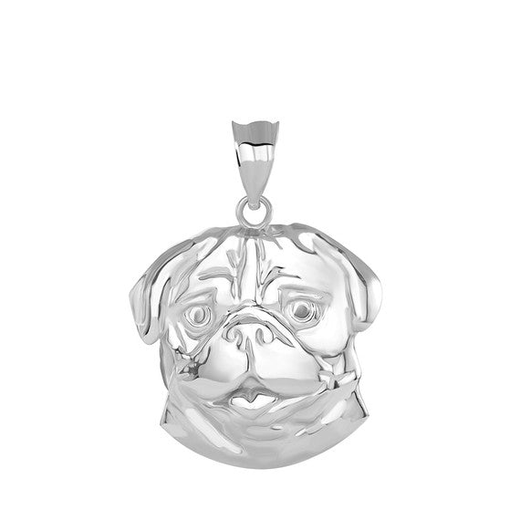 Pug Head Pendant Necklace in Sterling Silver