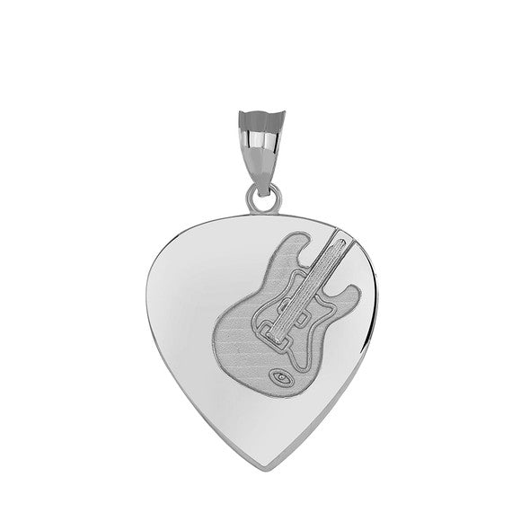 925 Sterling Silver Guitar Pick Pendant Necklace