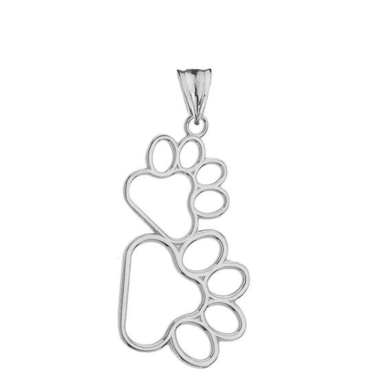 Solid Gold Dog Paw Outline Pendant Necklace (Available in Yellow/Rose/White Gold)