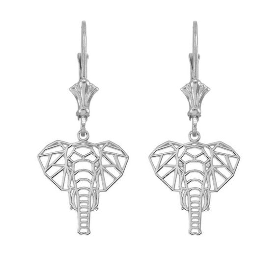 Sterling Silver Origami Elephant Leverback Earrings