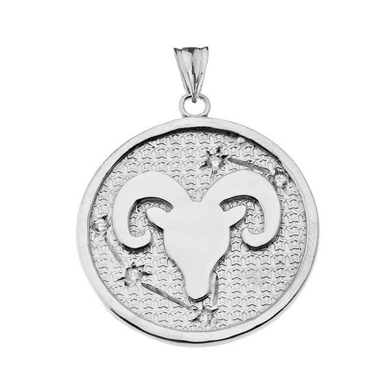 12 Astrological Gold Diamond Zodiac Disc Pendant Necklace (Available in Yellow/Rose/White Gold)