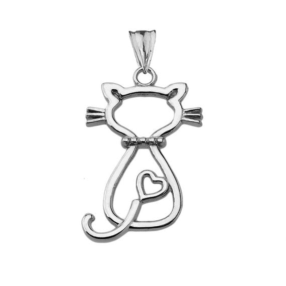 Openwork Diamond Cat Pendant Necklace in Sterling Silver