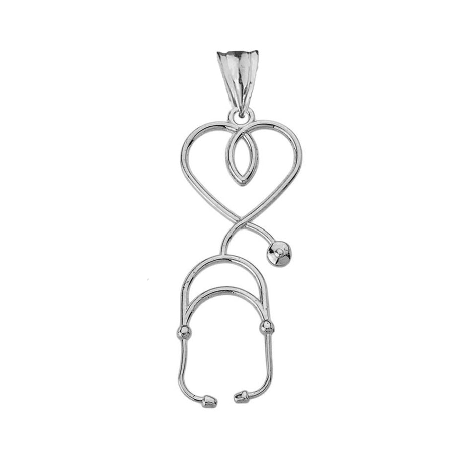Stethoscope Heart Pendant Necklace in Sterling Silver
