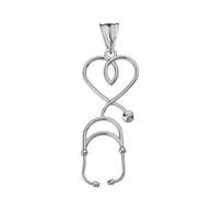 Stethoscope Heart Pendant Necklace in Sterling Silver