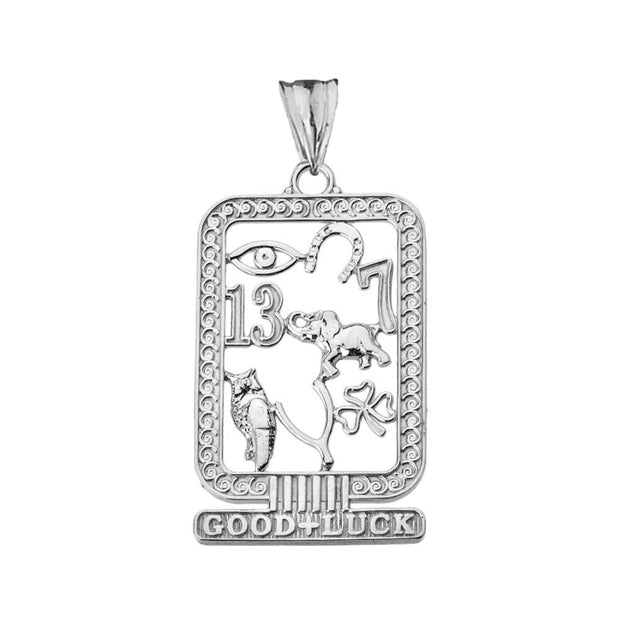 Ancient Egyptian Good Luck Cartouche Pendant Necklace in Sterling Silver