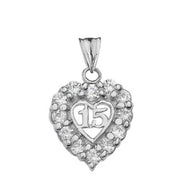 Gold Cubic Zirconia Heart 15 Años Quinceañera Pendant Necklace(Available in Yellow/Rose/White)