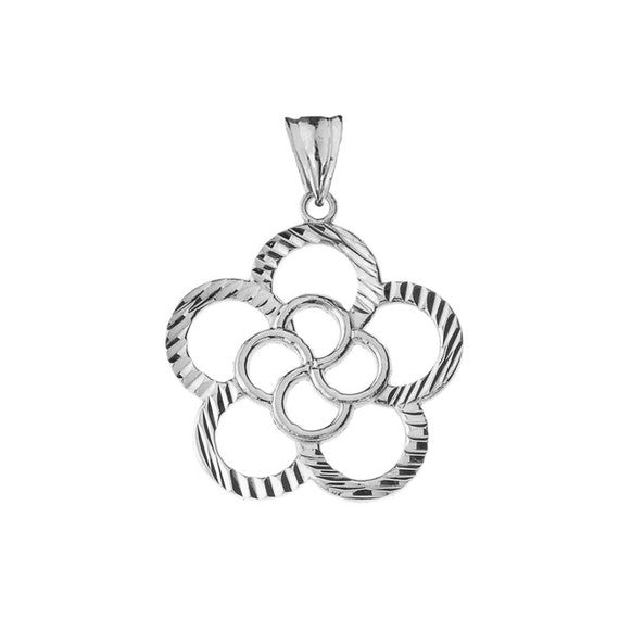 Gold Diamond Cut Flower Pendant Necklace (Available in Yellow/Rose/White Gold)