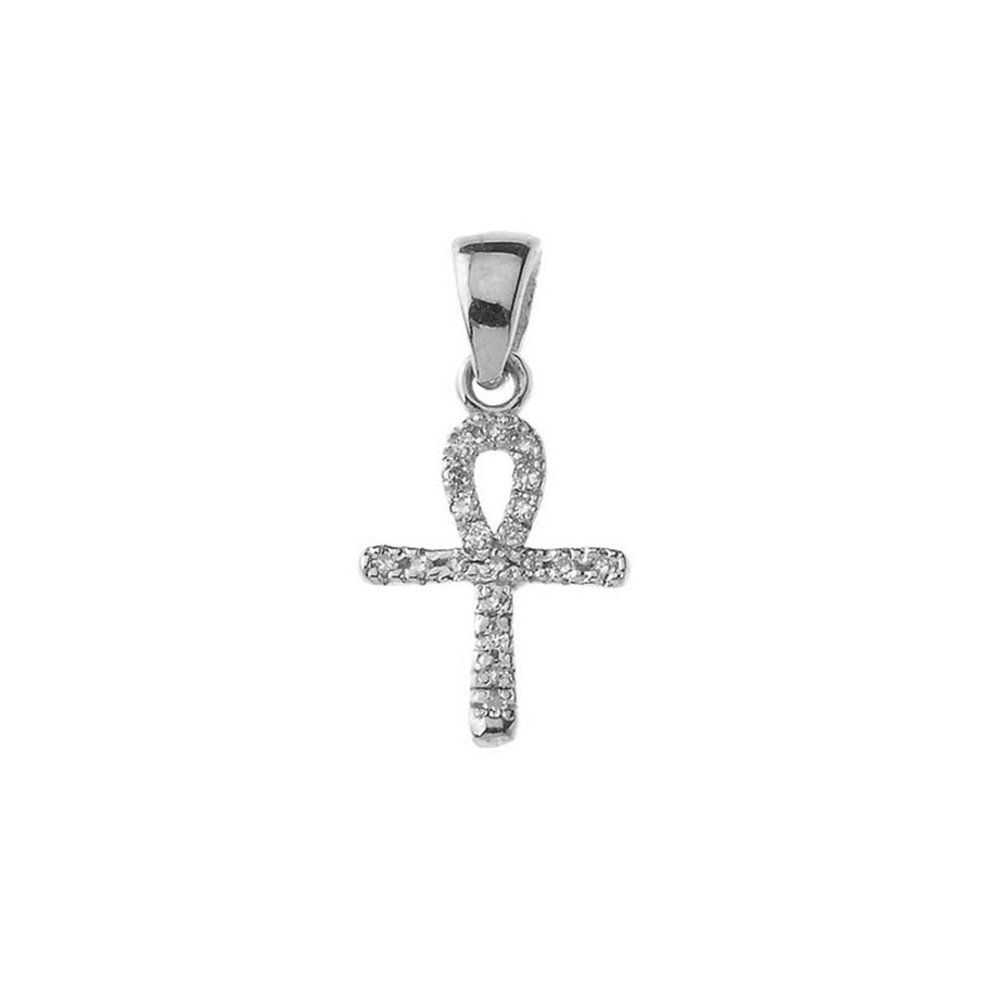 Solid Gold Mini Diamond Ankh Cross Pendant Necklace(Available in Yellow/Rose/White Gold)