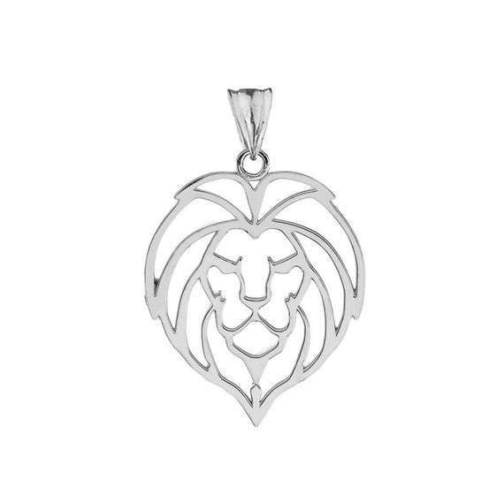 Solid Gold Lion Head Cut Out Pendant Necklace (Available in Yellow/Rose/White Gold)