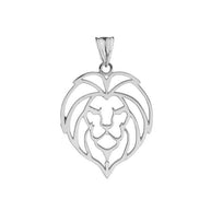 Solid Gold Lion Head Cut Out Pendant Necklace (Available in Yellow/Rose/White Gold)
