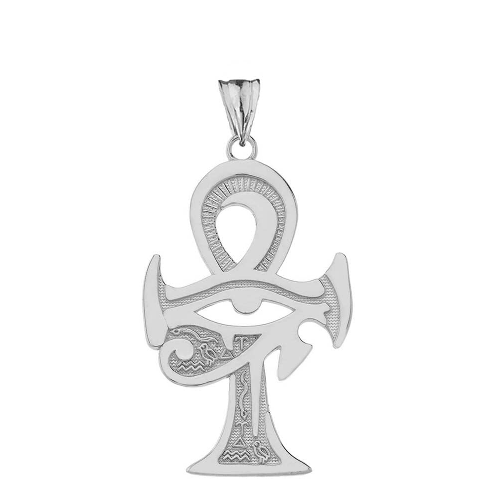 Gold Egyptian Ankh Cross Eye of Horus Pendant Necklace (Available in Yellow/Rose/White Gold)