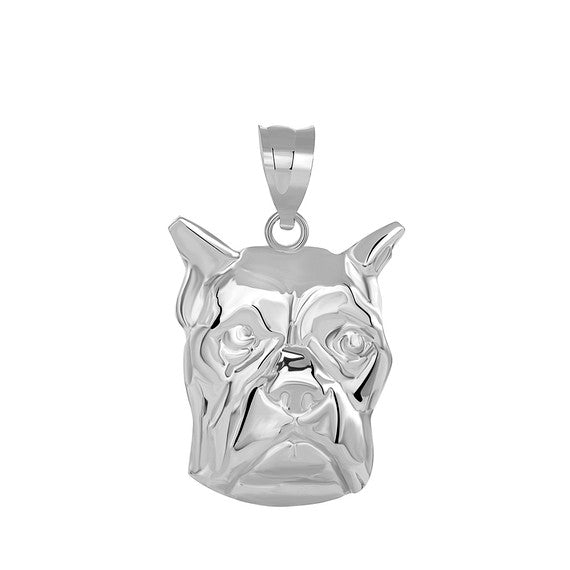 Boxer Dog Head Pendant Necklace in Sterling Silver