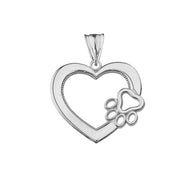 .925 Sterling Silver Heart Pet Dog Paw Print Pendant Necklace