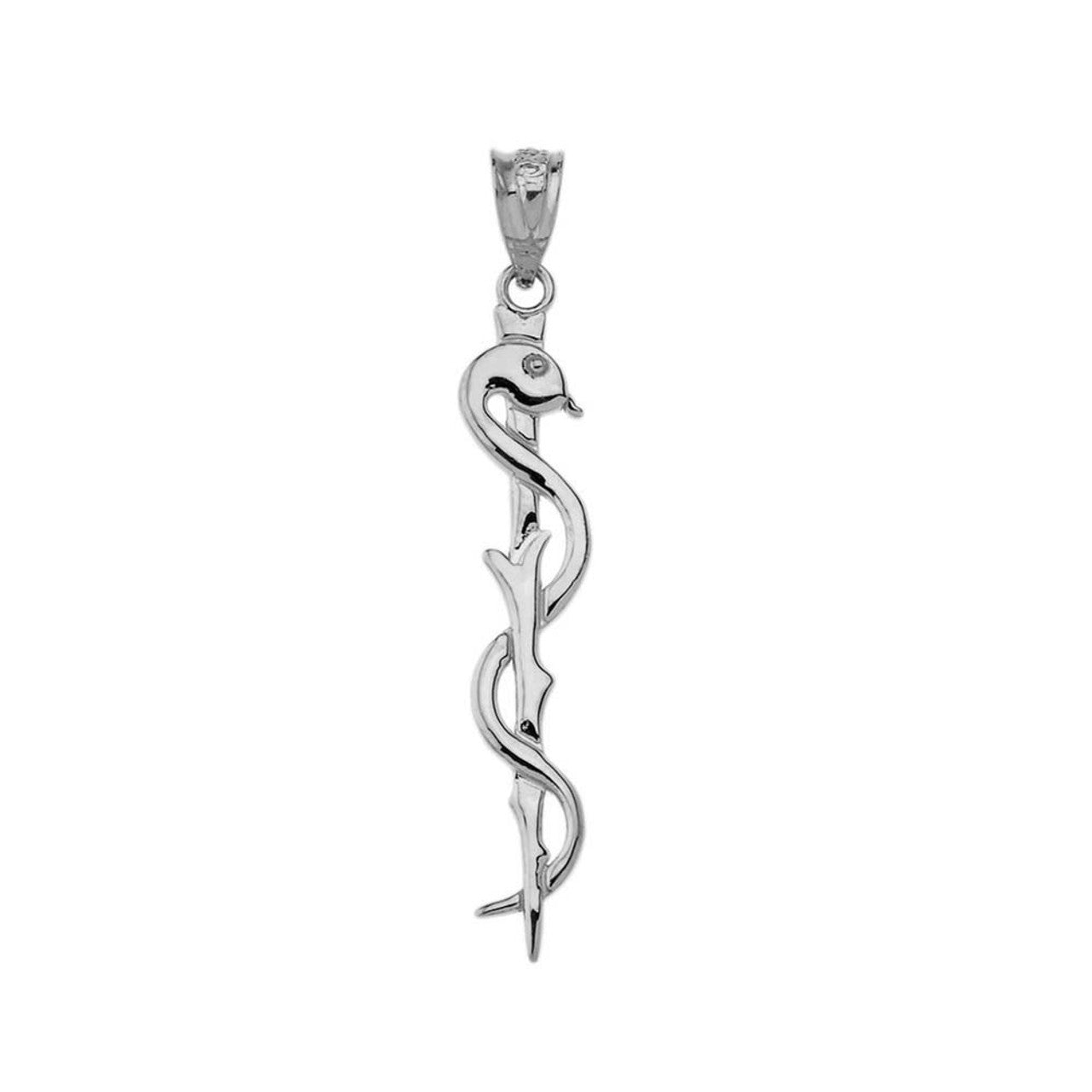 Asclepius Medicine Symbol Pendant Necklace in Sterling Silver