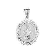 Sterling Silver Round Saint Mary Pendant Necklace