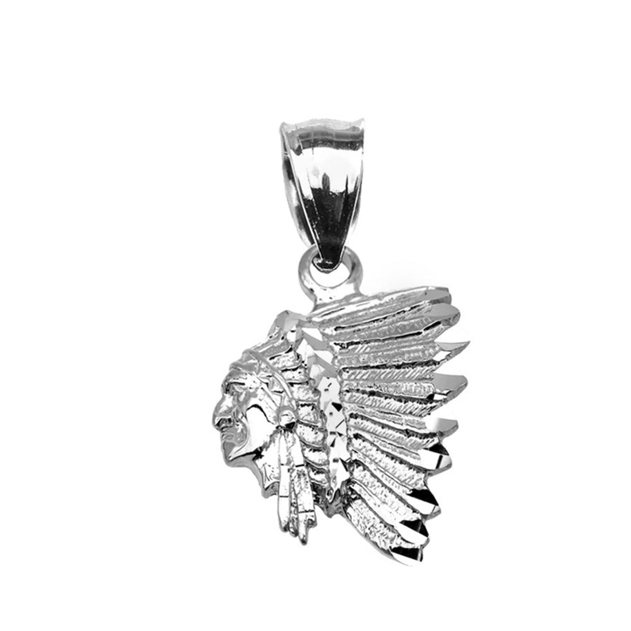 Sterling Silver Native American Indian Head Pendant Necklace