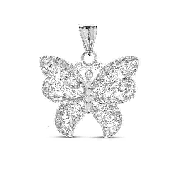 Filigree Butterfly Pendant Necklace in Sterling Silver
