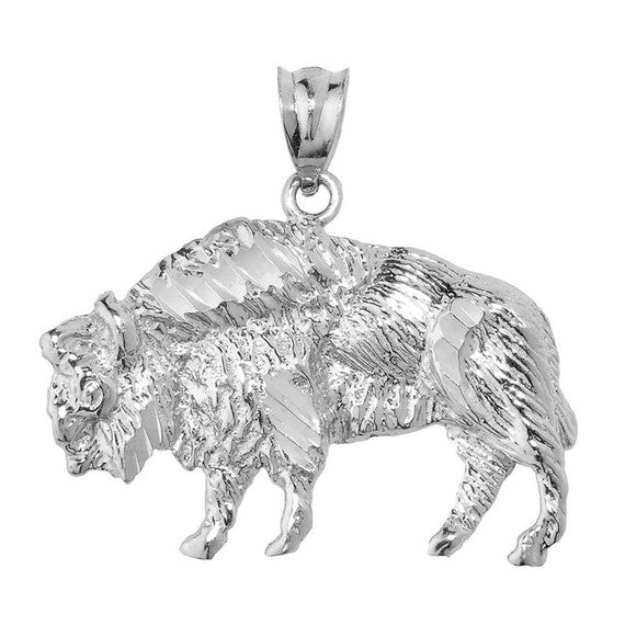 Sterling Silver Diamond Cut Bison Pendant