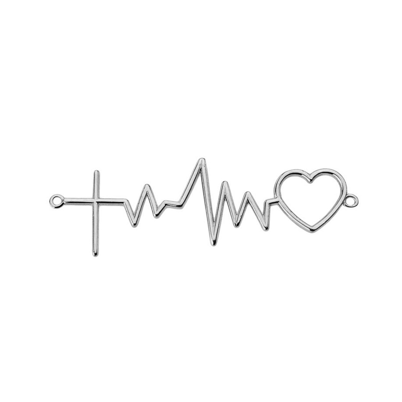 .925 Sterling Silver Heartbeat Pulse Cross Pendant Necklace