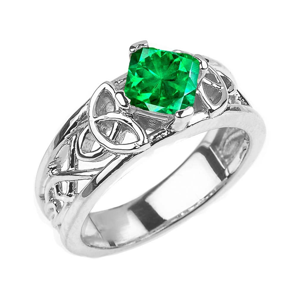 .925 Sterling Silver Personalized Princess Cut Birthstone Irish Celtic Trinity Knot Band Ring