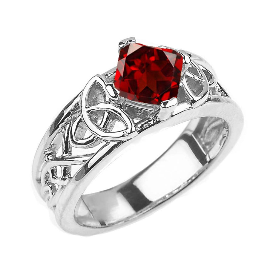 .925 Sterling Silver Personalized Princess Cut Birthstone Irish Celtic Trinity Knot Band Ring