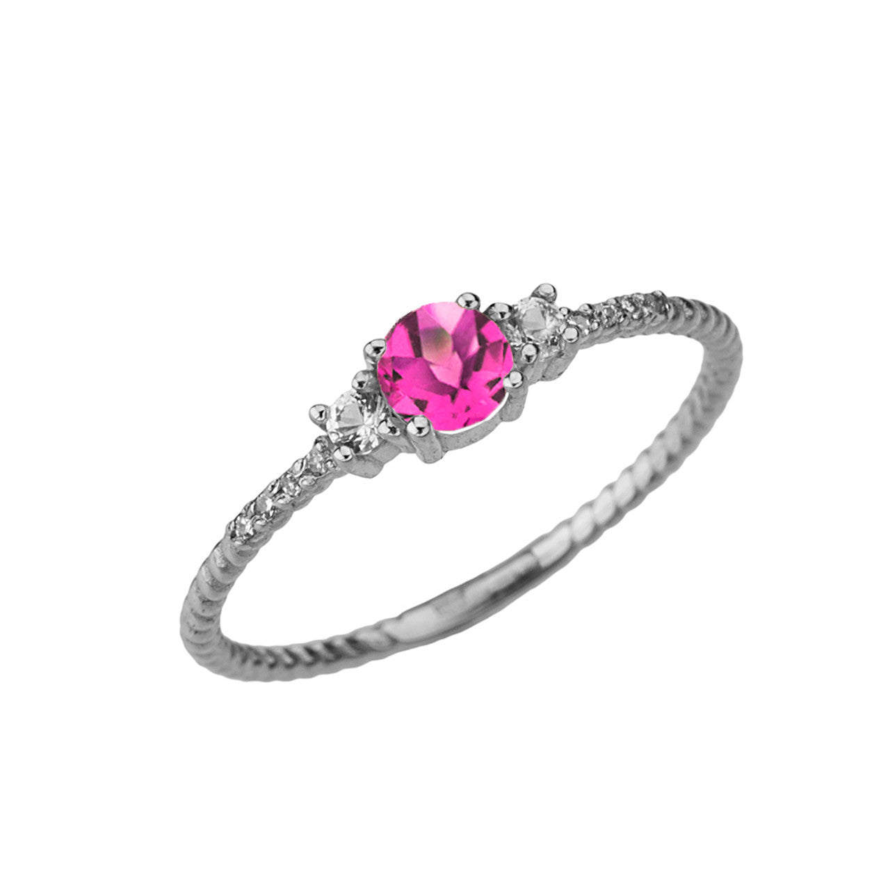 Dainty Elegant Alexandrite (LC) and Diamond Rope Ring in White Gold