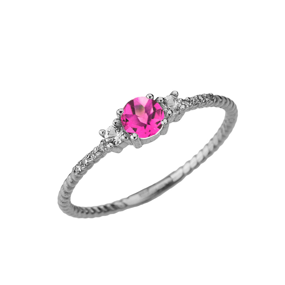 Dainty Elegant Alexandrite (LC) and Diamond Rope Ring in White Gold