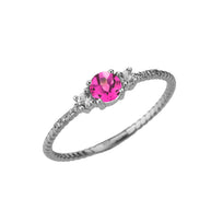Dainty Elegant Alexandrite (LC) and Diamond Rope Ring in White Gold