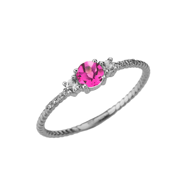 Dainty Elegant Alexandrite (LC) and Diamond Rope Ring in White Gold