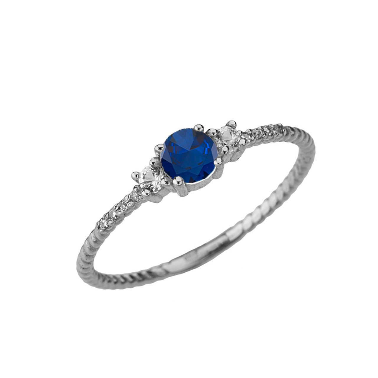 Dainty Elegant Sapphire and Diamond Rope Ring in White Gold