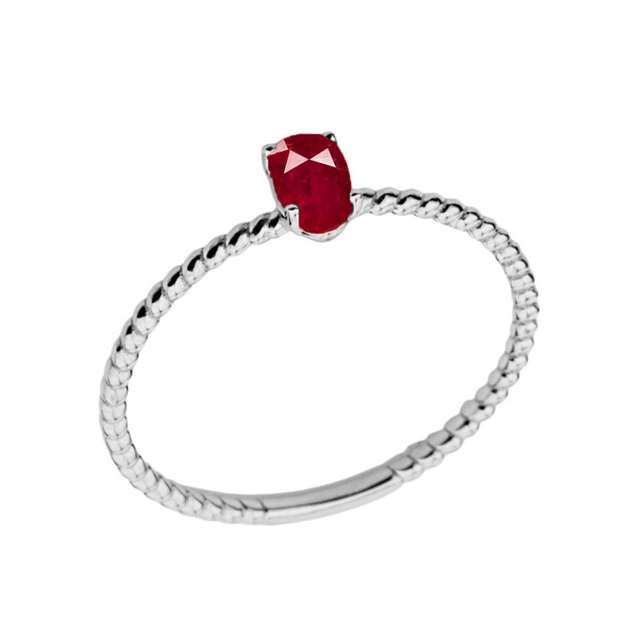 Gold Dainty Personalized Oval Genuine Gemstone Rope Ring (Available in Yellow/Rose/White Gold)