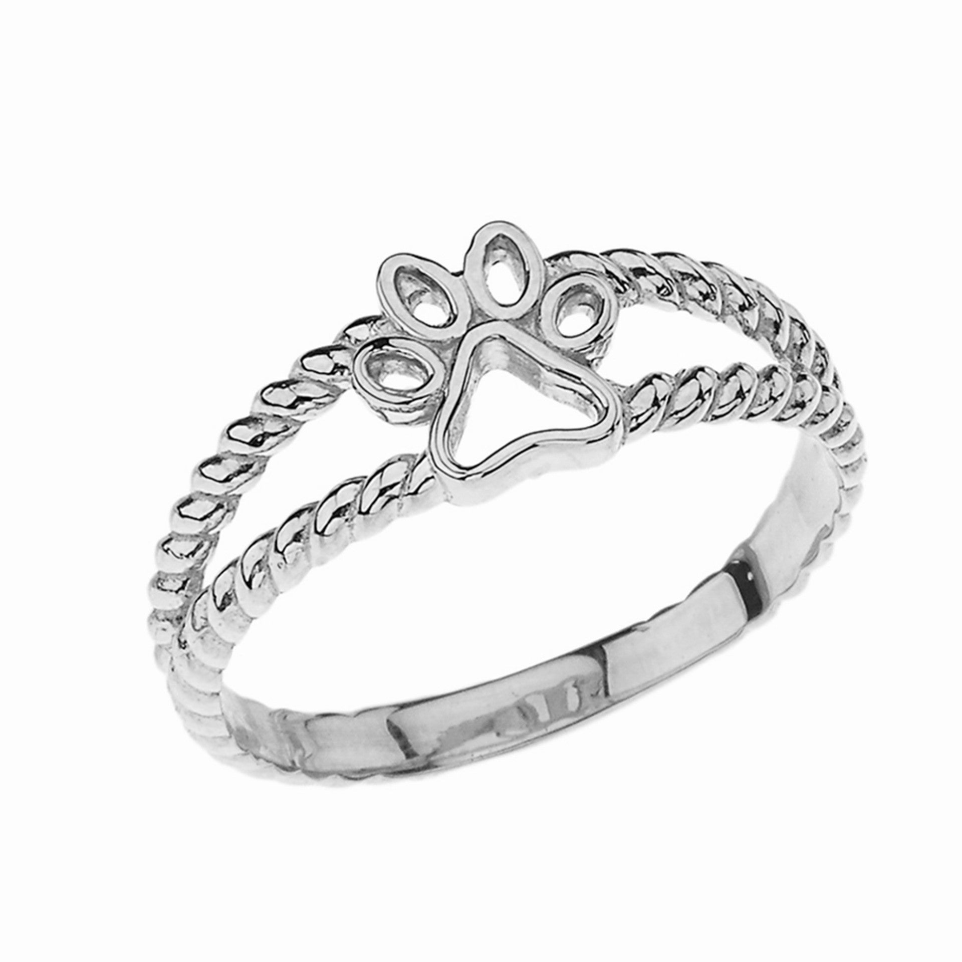 .925 Sterling Silver Pet Dog Paw Print Rope Band Ring