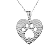 Cut-Out Paw Print in Heart Pendant Necklace in Sterling Silver