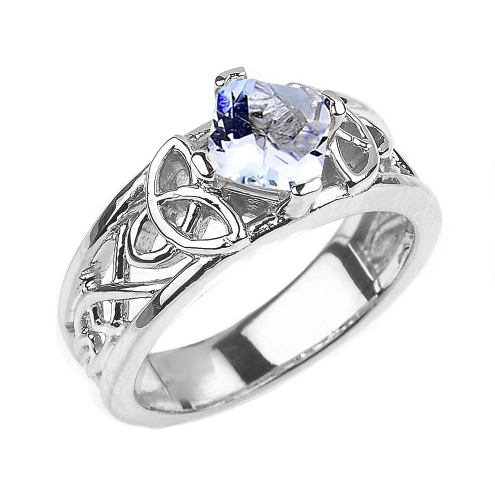 .925 Sterling Silver Personalized Princess Cut Birthstone Irish Celtic Trinity Knot Band Ring