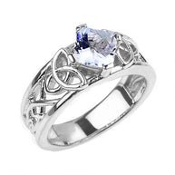 .925 Sterling Silver Personalized Princess Cut Birthstone Irish Celtic Trinity Knot Band Ring