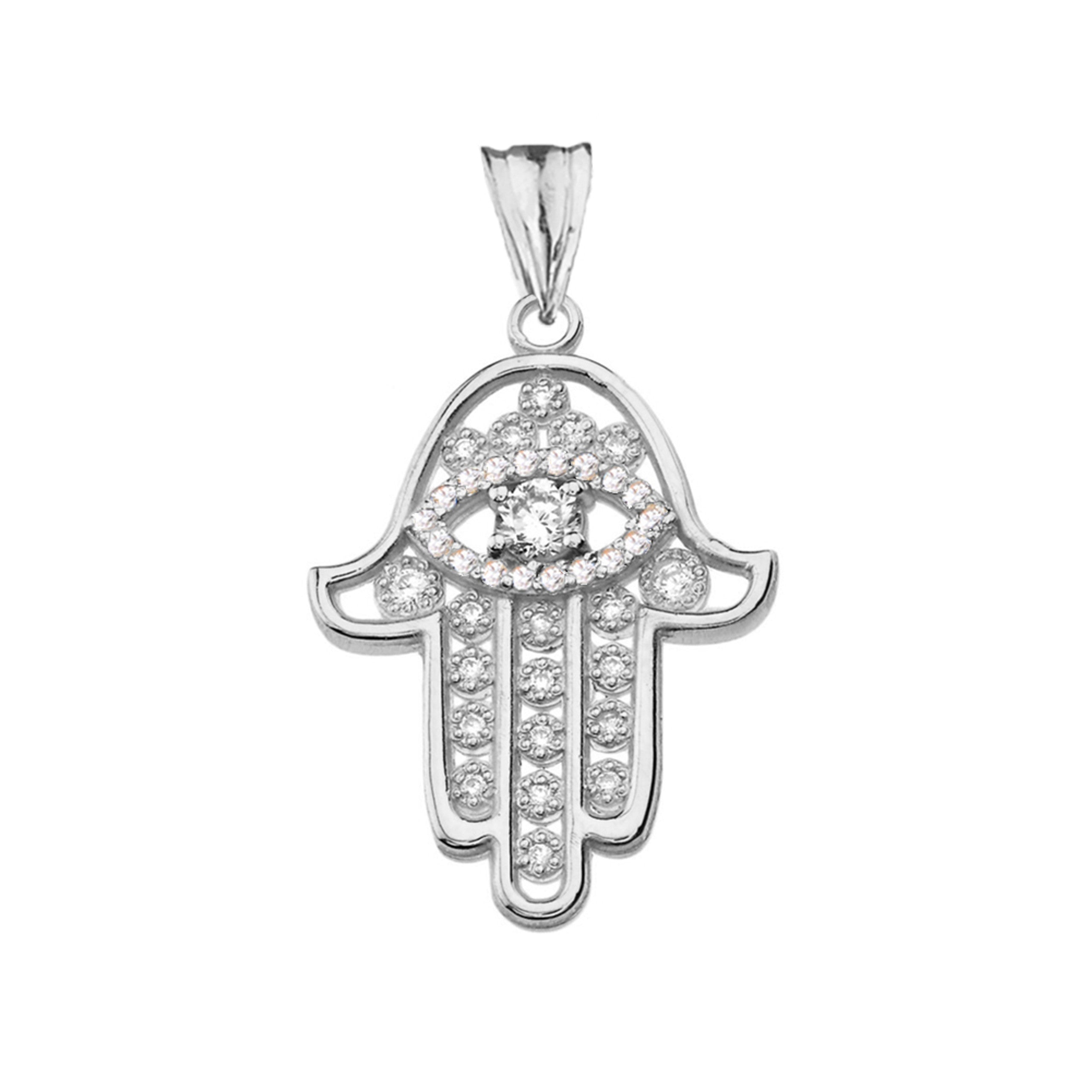 Chic Hamsa Evil Eye Pendant Necklace in Gold (Yellow/Rose/White Gold)