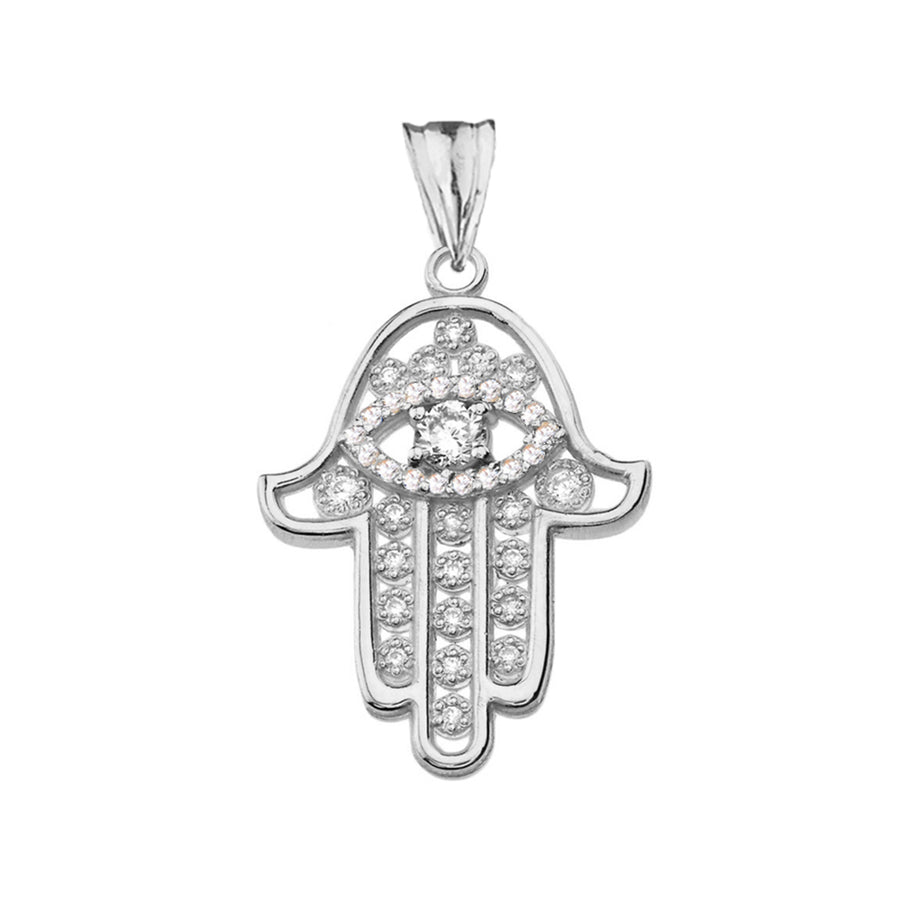 Chic Hamsa Evil Eye Pendant Necklace in Gold (Yellow/Rose/White Gold)