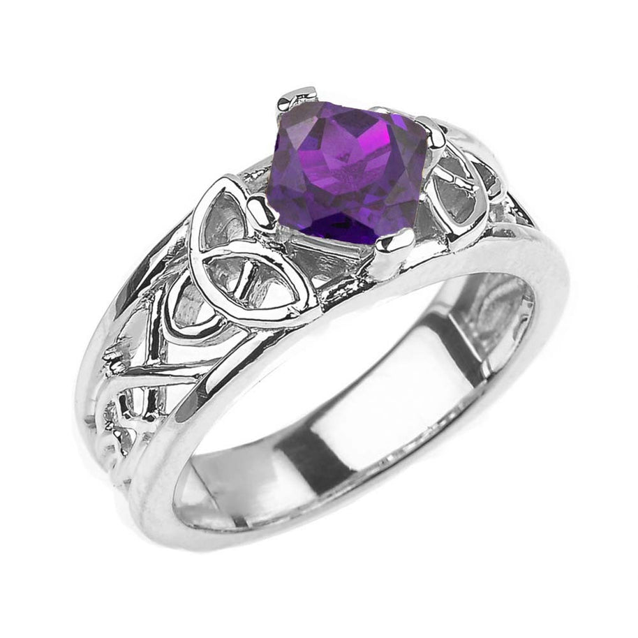 .925 Sterling Silver Personalized Princess Cut Birthstone Irish Celtic Trinity Knot Band Ring